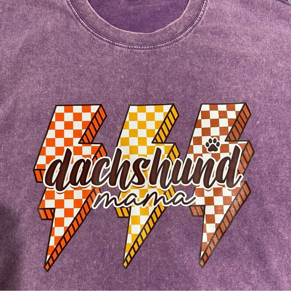 NEW Oversized Stonewashed Dachshund Mama Purple Tee - Picture 2 of 2